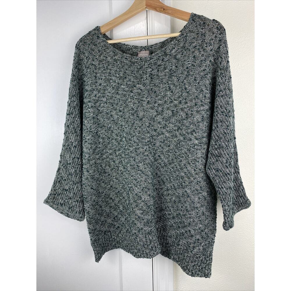 Chico's Women's 3‎ Green Cotton Gold Sparkle Dolman Sleeve Pullover Sweater *